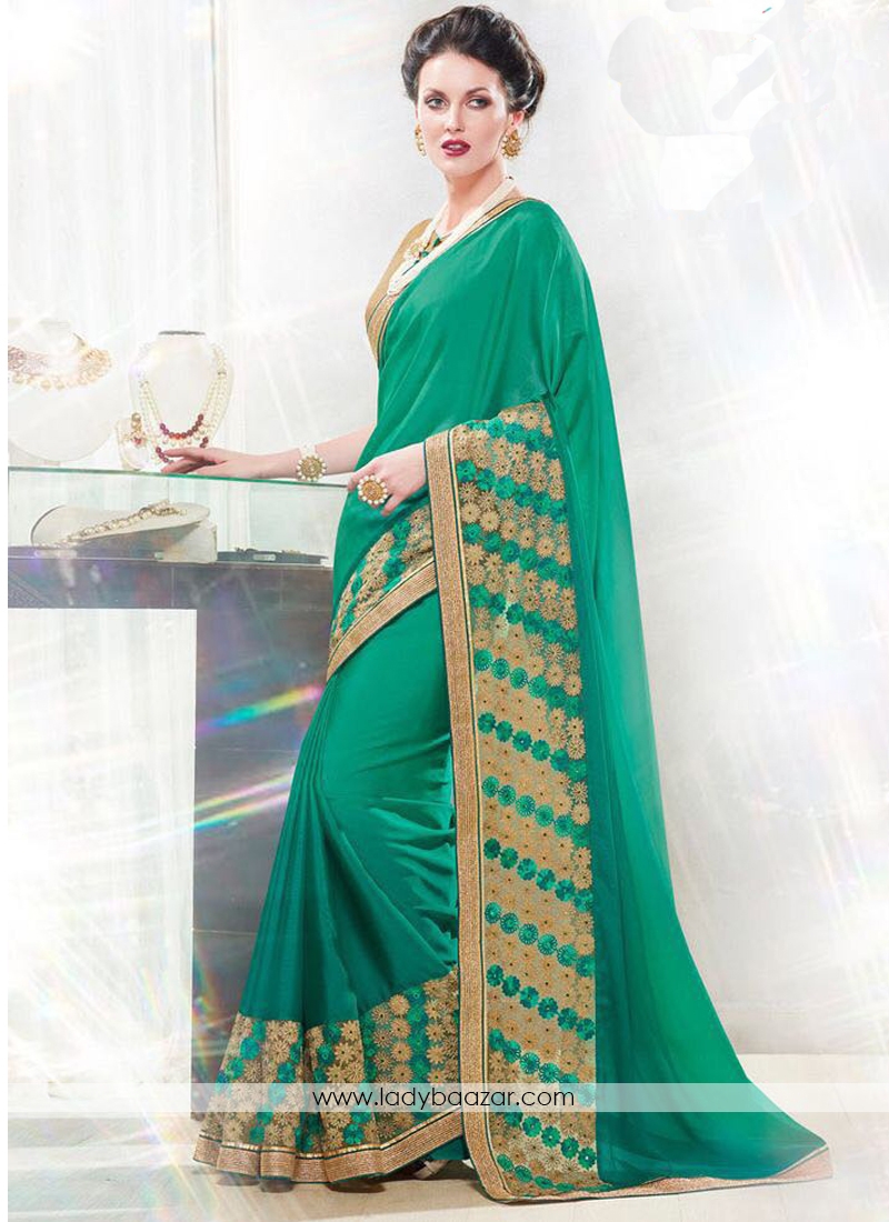 Exciting Green Embroidery  Work Designer  Saree