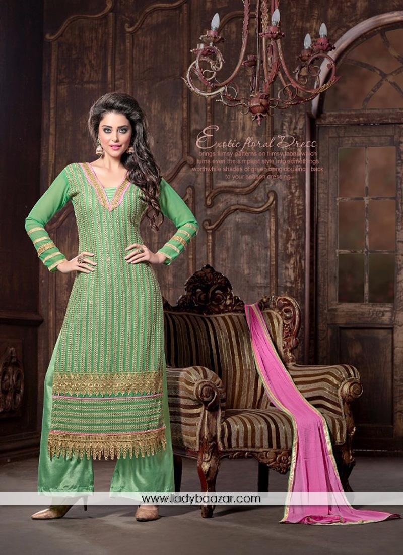 Exotic Georgette Green Designer Palazzo Salwar Kameez