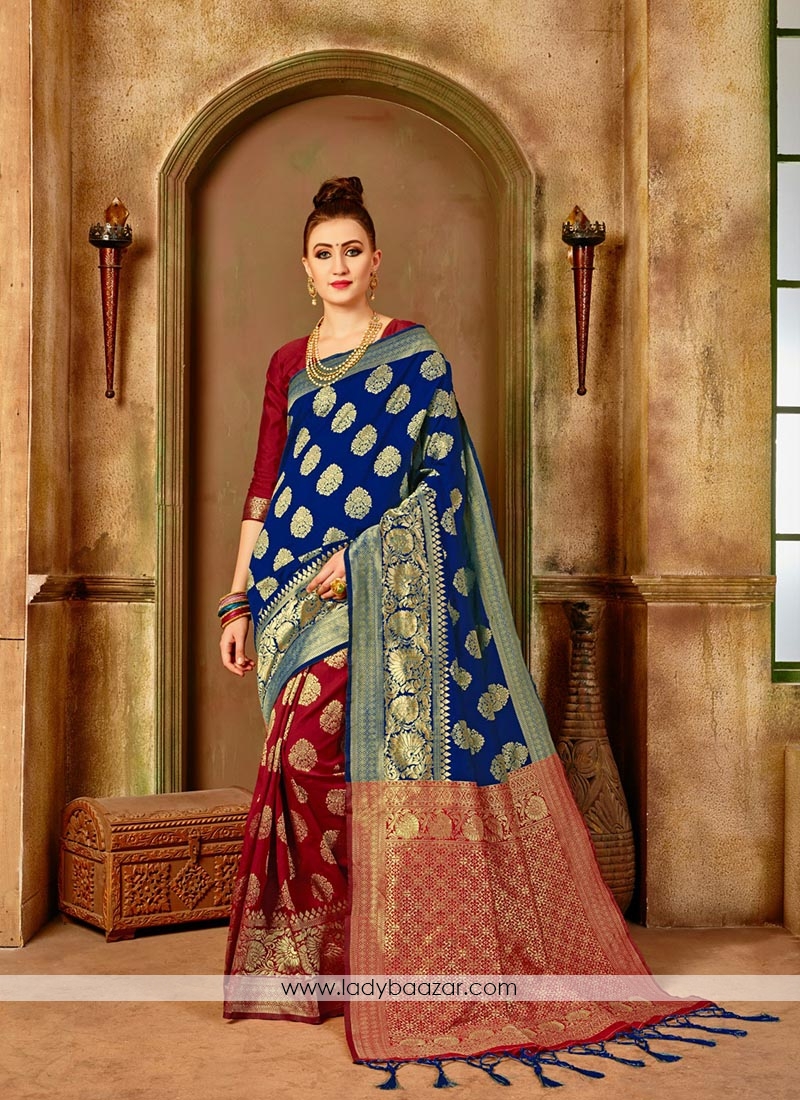 Extraordinary Weaving Banarasi Silk Hot Half Half Designer Traditional Saree