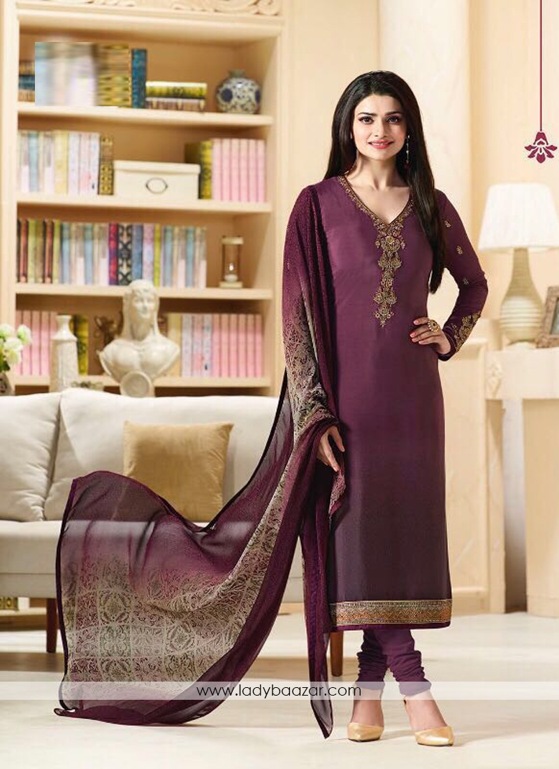 Fascinating Embroidery Work Crepe Maroon  Churidar Suit