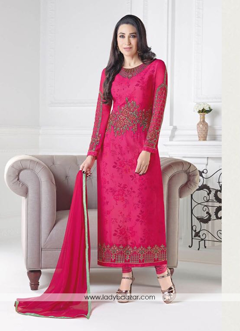 Fashionable Pink Crepe Embroidery Work Salwar Kameez