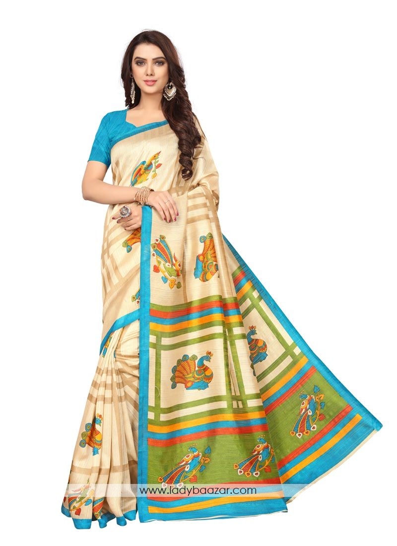 Festal Multi Color Printed Bhagalpuri Silk Saree