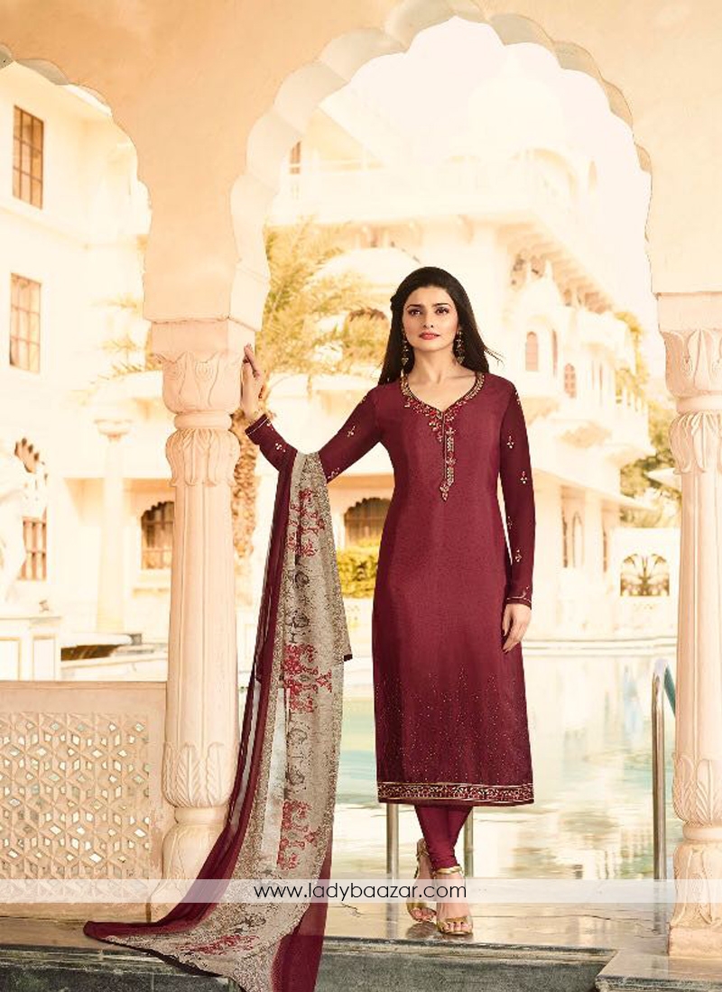 Fetching Maroon Embroidery N Printed Salwar Suit