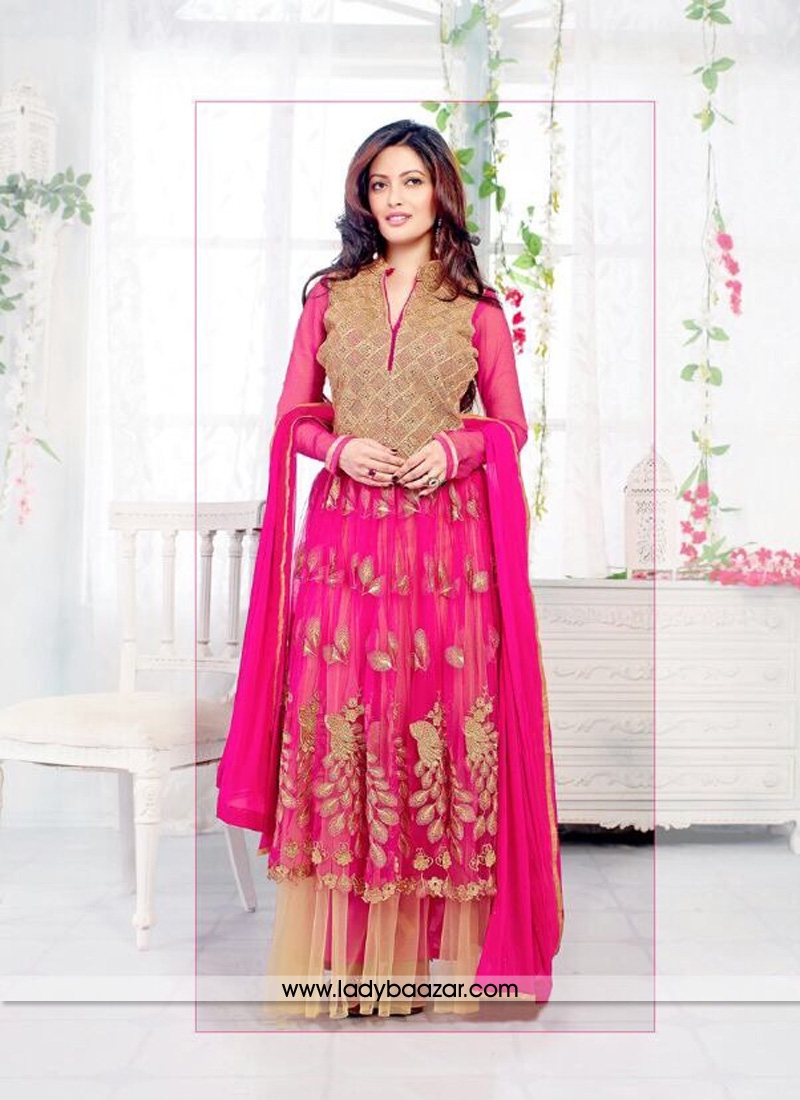 Fine Patch Border Work Net Anarkali Salwar Kameez