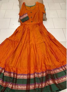 Flamboyant Orange Colored Partywear Printed Less Satin Silk Trendy Gown