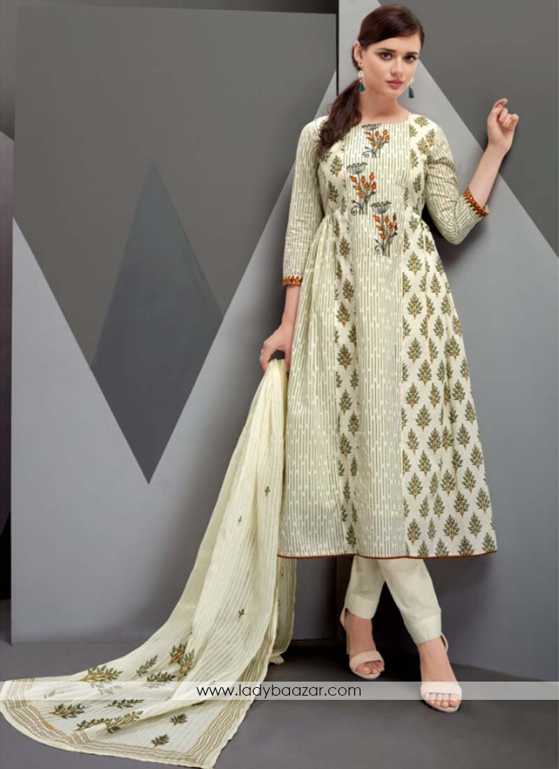 Flamboyant Print Work Satin Multi Straight Suit