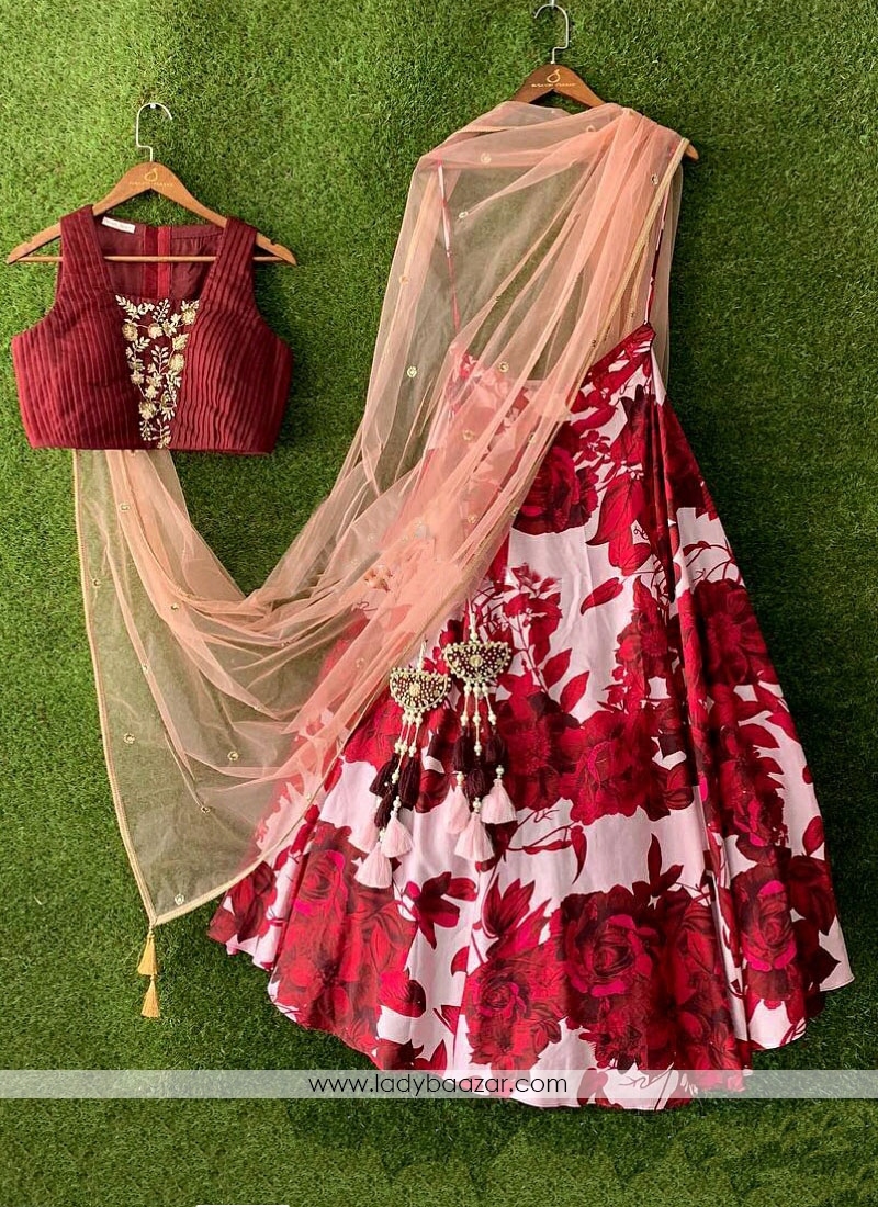 Amazing Pink Color Art Silk Fabric Wedding Lehenga | Desi Ethnicity