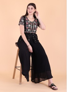 Fresh Black Embroidered Sharar