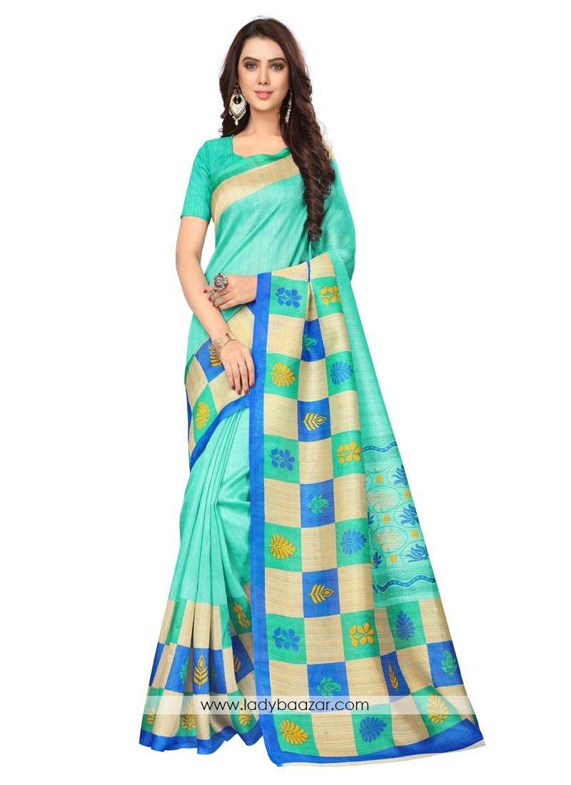 Genius Bhagalpuri Silk Turquoise  Color Casual Saree