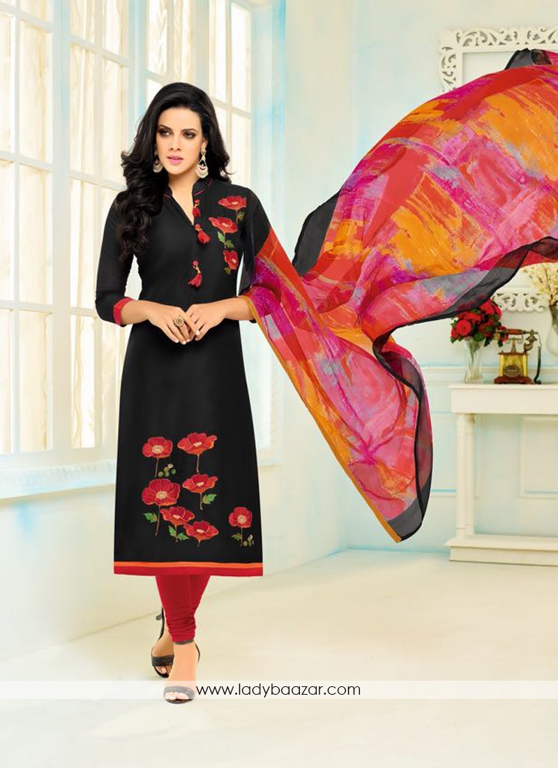 Genius Black Chanderi Printed Straight Suit