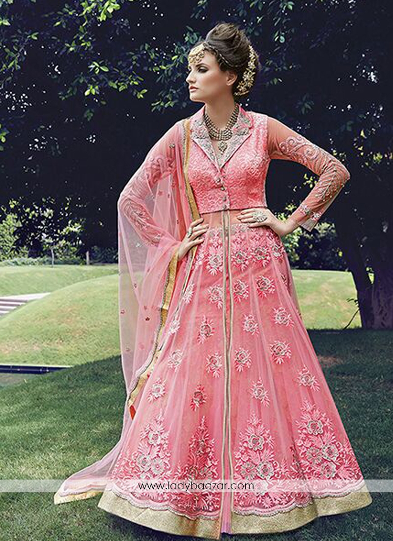 Net and Georgette Pink embroidered work Anarkali Suit