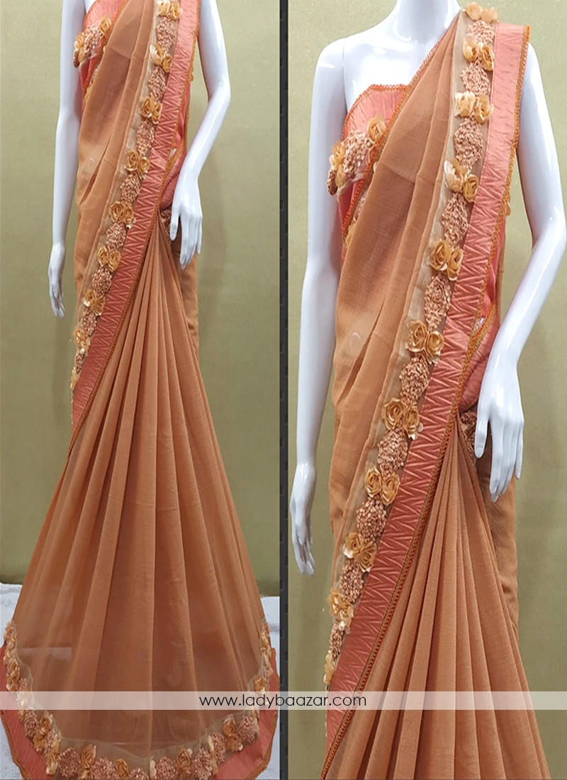 Georgette Fabric Fancy Orange Classic Designer Saree