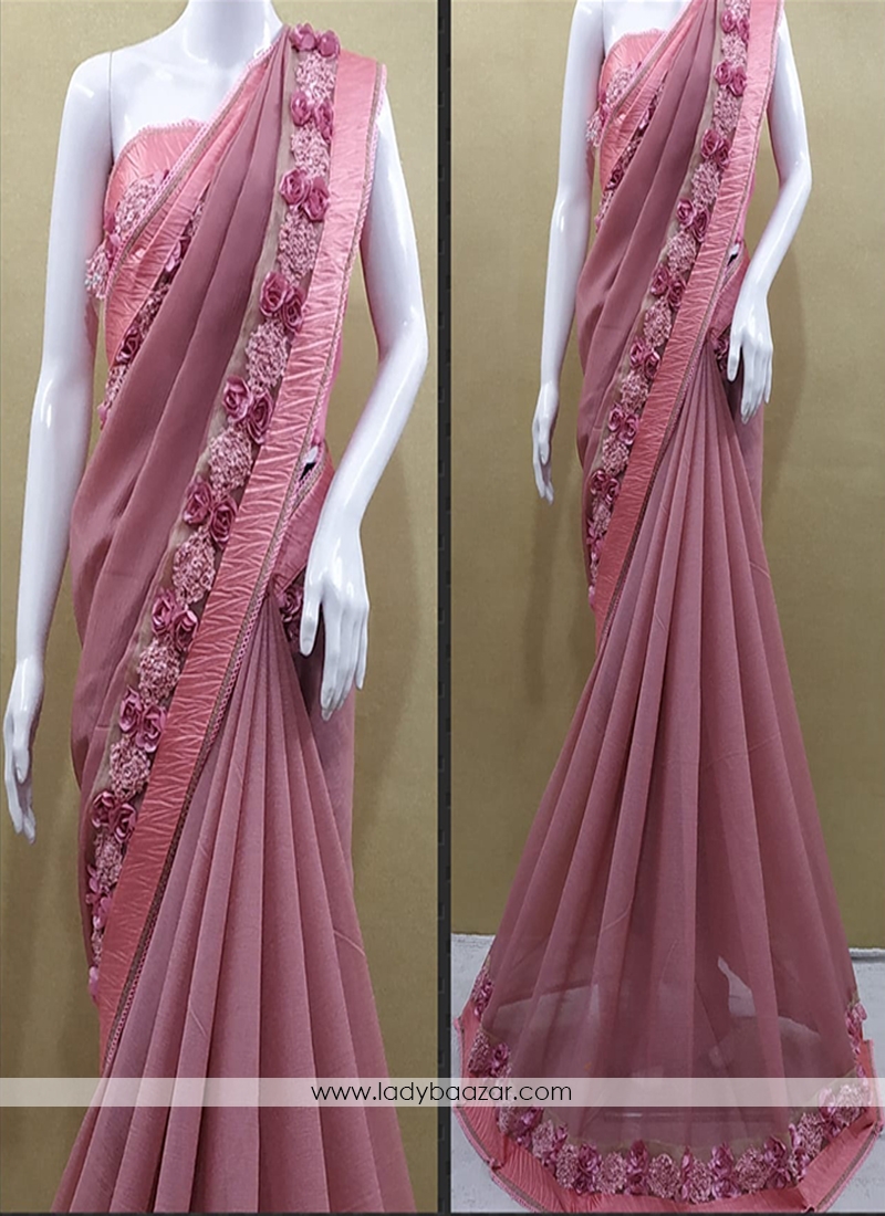 Georgette Fabric Pink Designer Saree