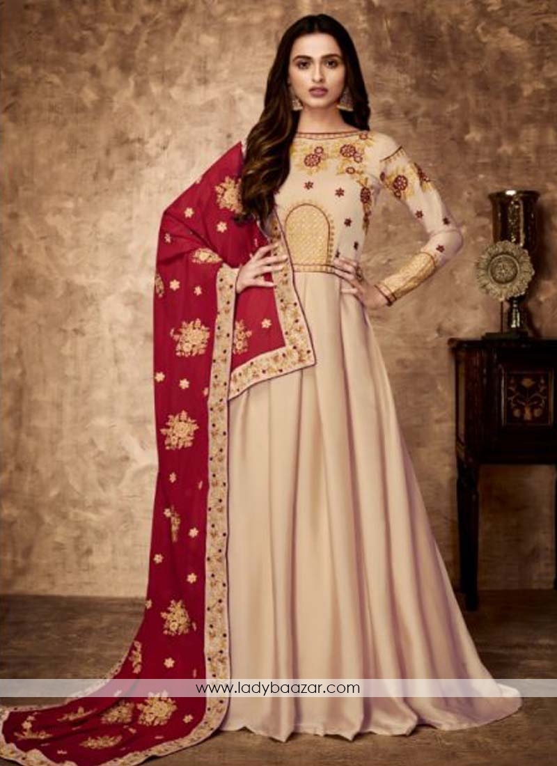 Georgette Floor Length Anarkali Suit In Peach