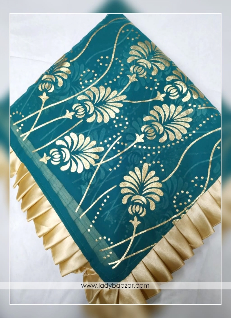 Georgette Printed Saree In Teal Colour