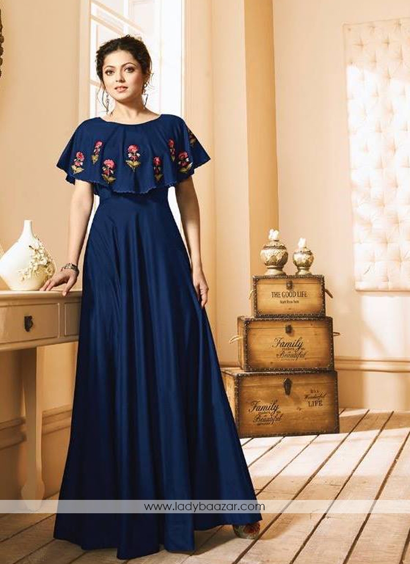 Glorious Blue Tafeta Silk Readymade Gown