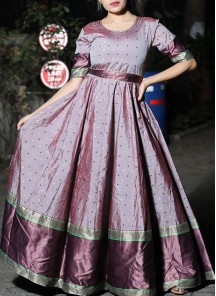 Glorious Grey Colored Festive Wear Woven Tapetta Silk Gown