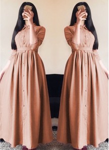 Glorious Linen Silk Dark Peach Designer Wear Western Gown