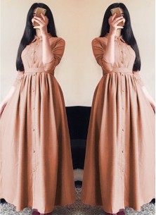 Glorious Linen Silk Dark Peach Designer Wear Western Gown