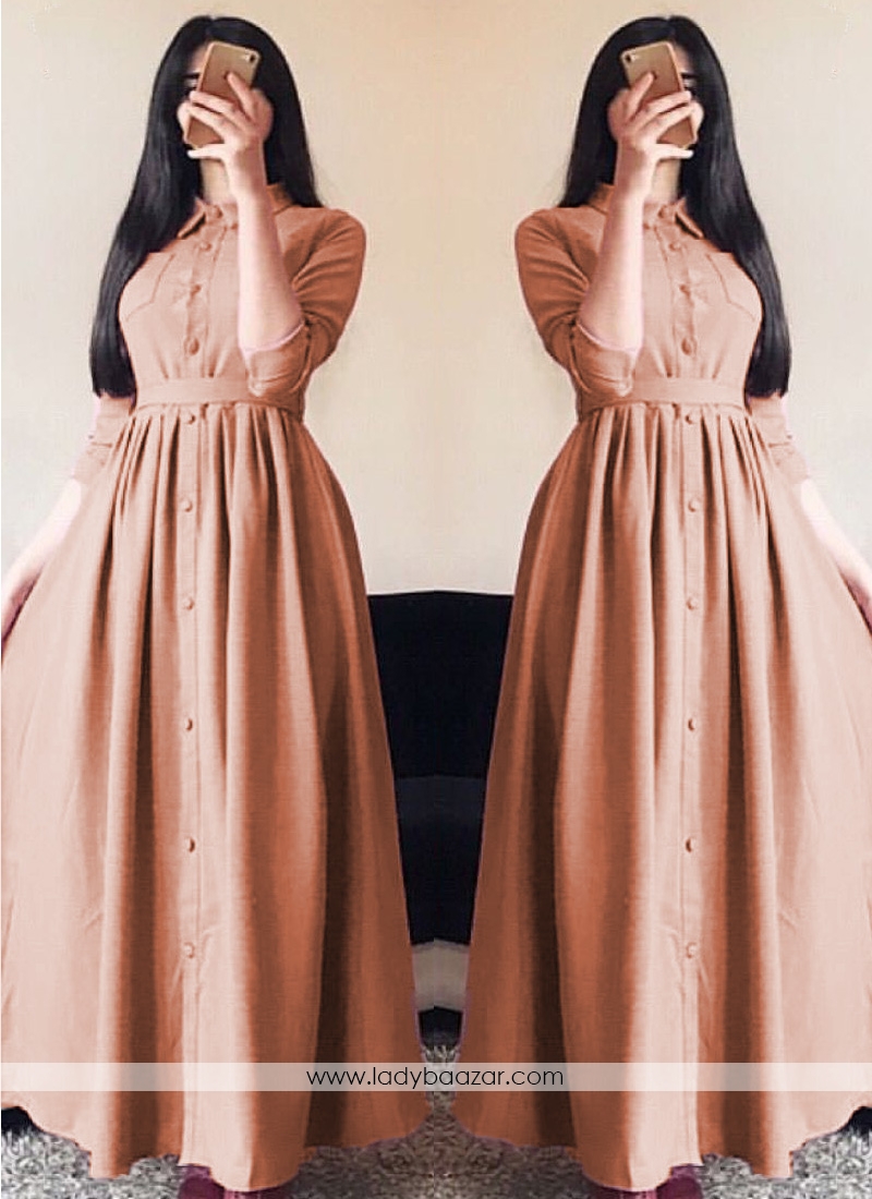 Glorious Linen Silk Dark Peach Designer Wear Western Gown