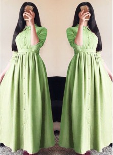 Glorious Linen Silk Parrot green Designer Wear Western Gown