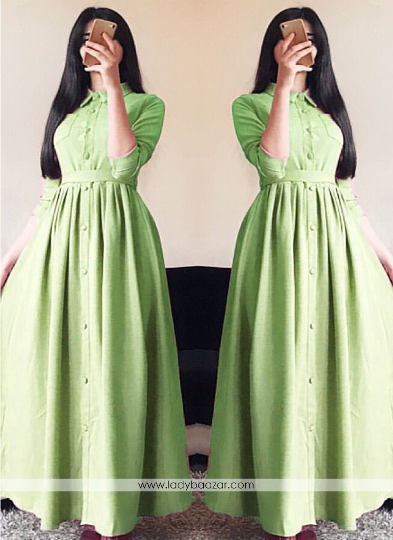 Glorious Linen Silk Parrot green Designer Wear Western Gown