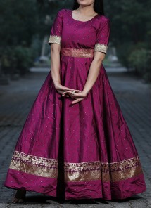 Glorious Purple Colored Partywear Jacquard Silk  Ready Made Gown