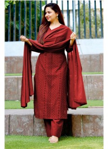 Glorious Rayon Straight Chikankari Embroidered Salwar Suit