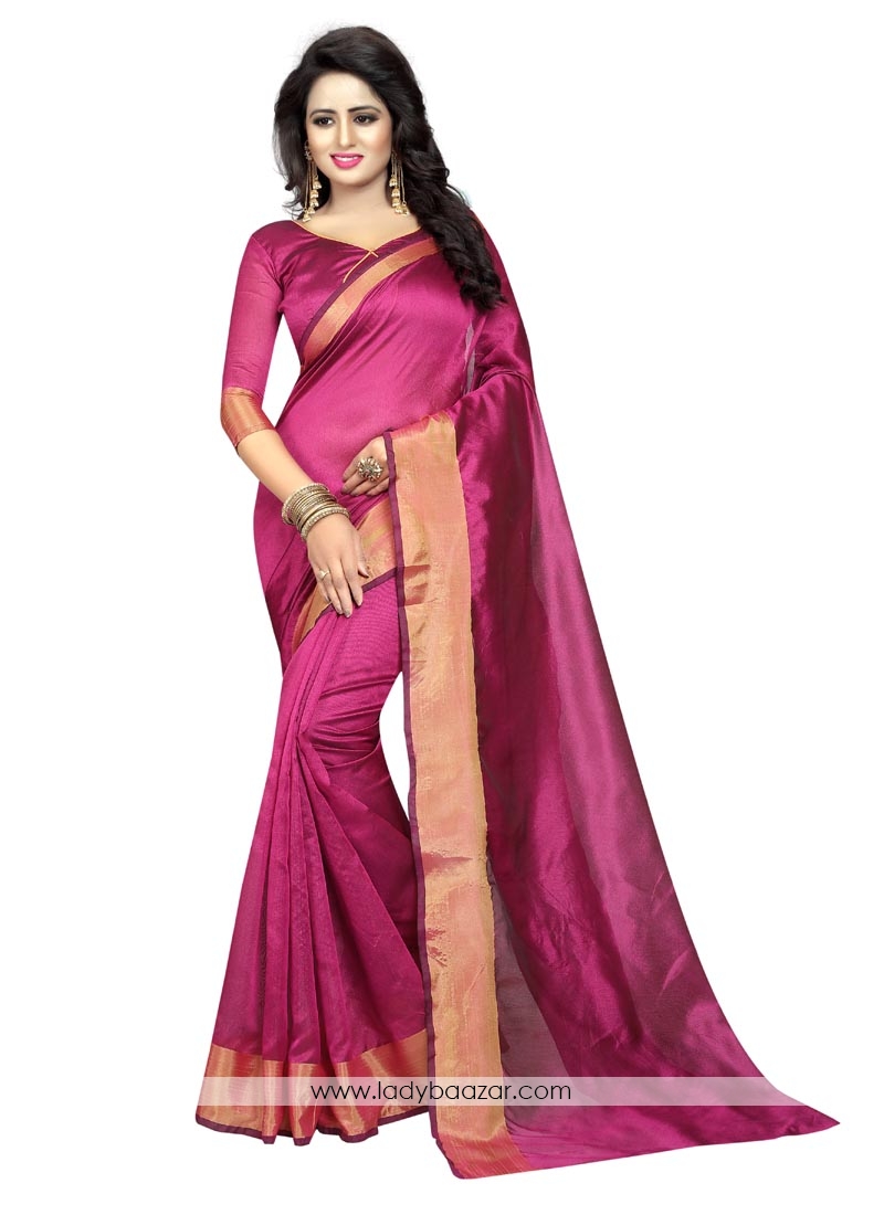 Glossy Pink Cotton Silk Printed Casual Saree