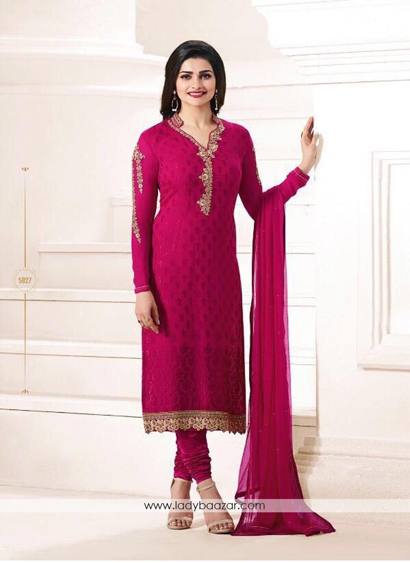 Glossy Red Brasso Embroidery Work Straight Suit