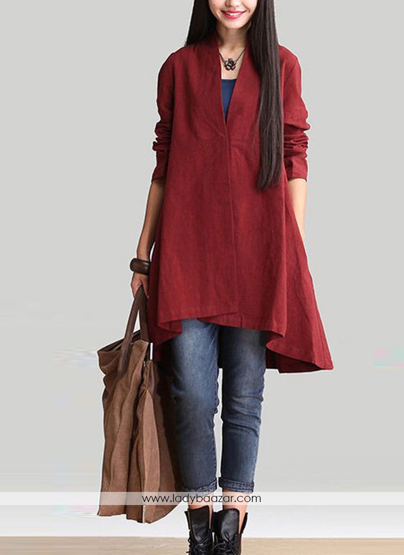 Glossy Red Reyon Full Sleeve Western Dress