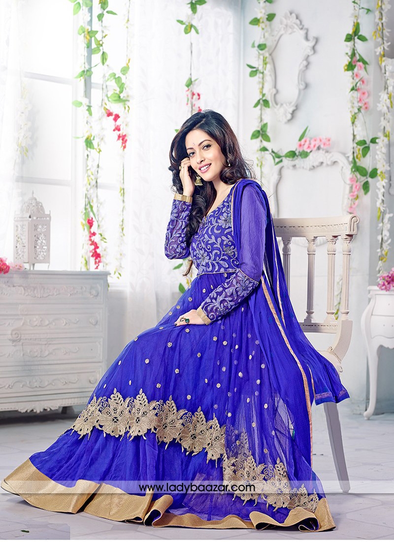 Glowing Net Patch Border Work Anarkali Salwar Kameez