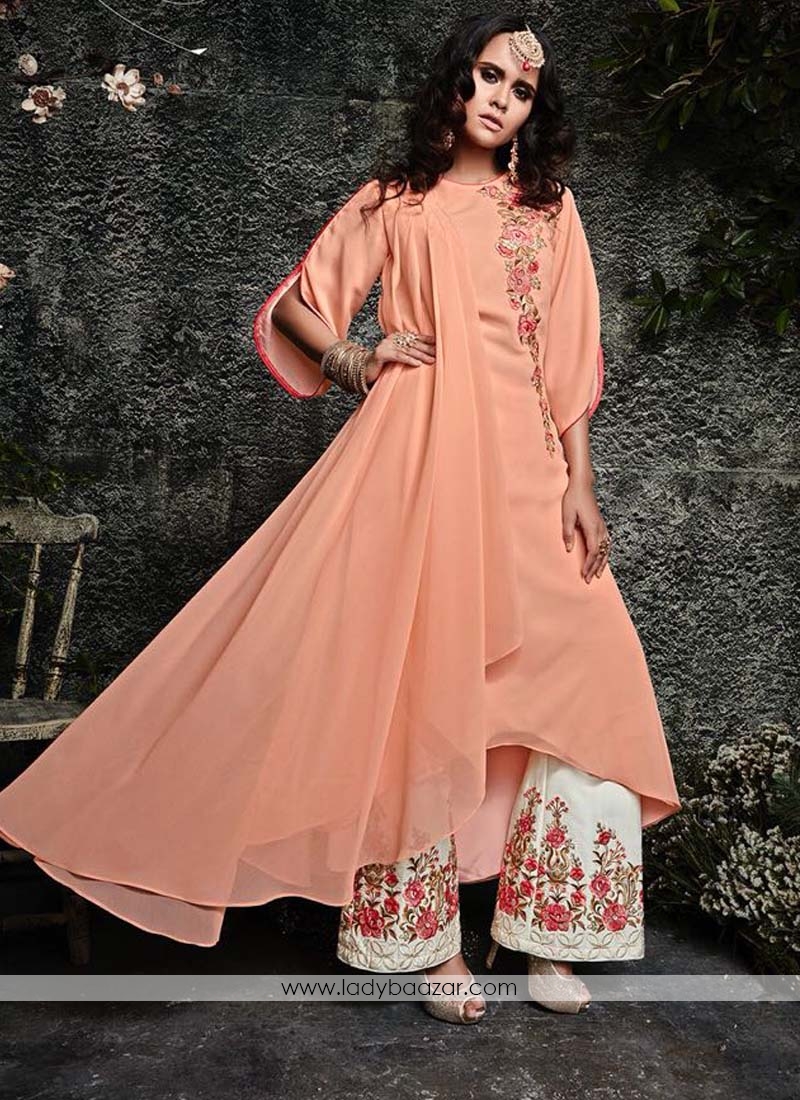 Glowing Peach Party Designer Palazzo Suit