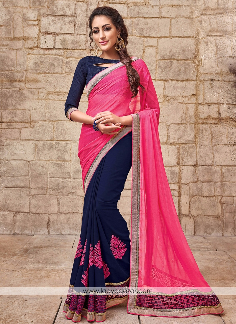 Gratifying Embroidered Chiffon Satin Casual Saree