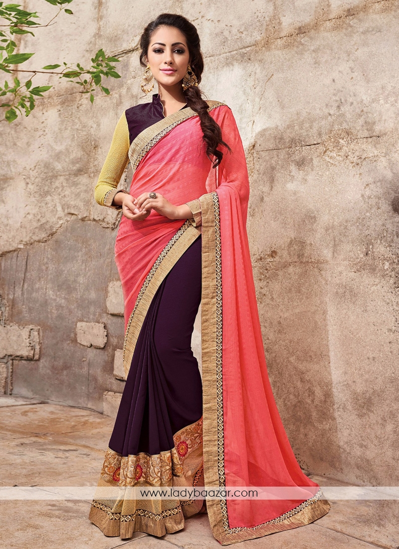 Gratifying Embroidered Chiffon Satin Casual Saree