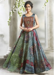 Green & Blue Shaded Designer Stiched Gown