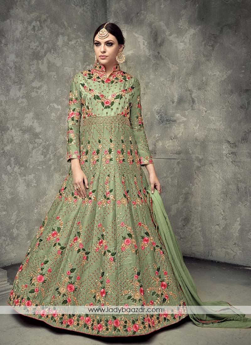 Green Festival Floor Length Anarkali Suit