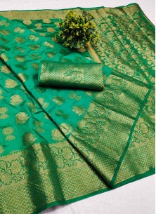 Green Festive Wear Woven Silk Saree