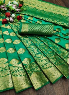 Green Festive Wear Woven Silk Saree