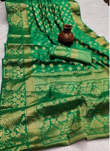 Green Festive Wear Woven Silk Saree