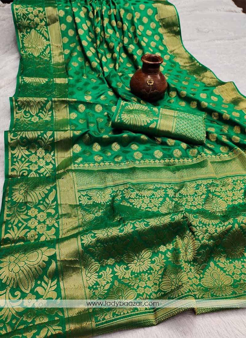 Green Festive Wear Woven Silk Saree