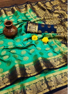 Green Festive Wear Woven Silk Saree