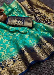 Green Festive Wear Woven Silk Saree