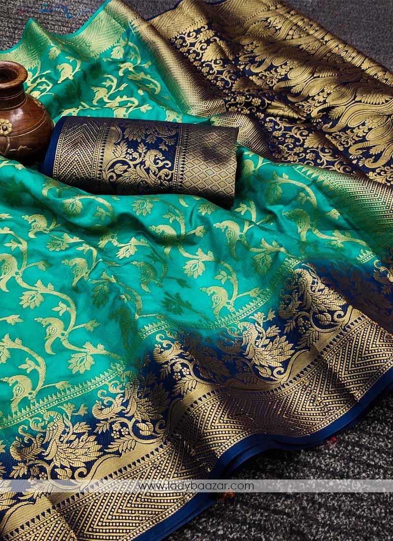 Green Festive Wear Woven Silk Saree