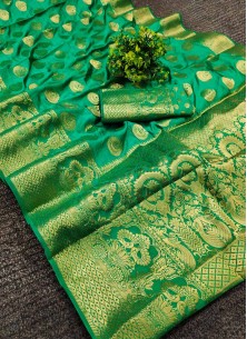 Green Festive Wear Woven Silk Saree