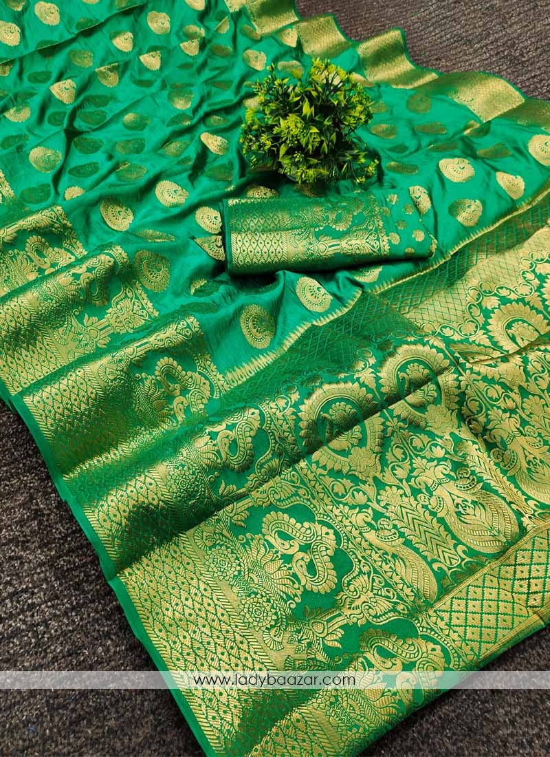 Green Festive Wear Woven Silk Saree