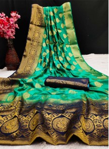 Green Festive Wear Woven Silk Saree