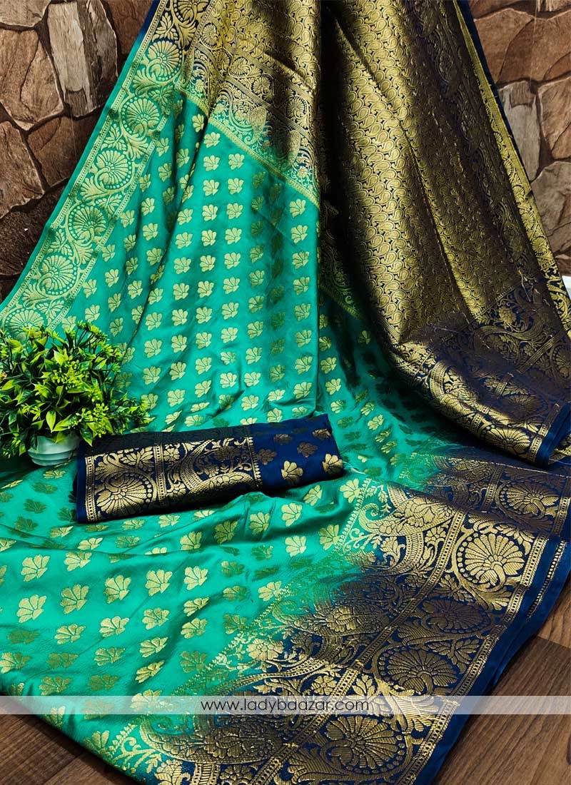 Green Festive Wear Woven Silk Saree