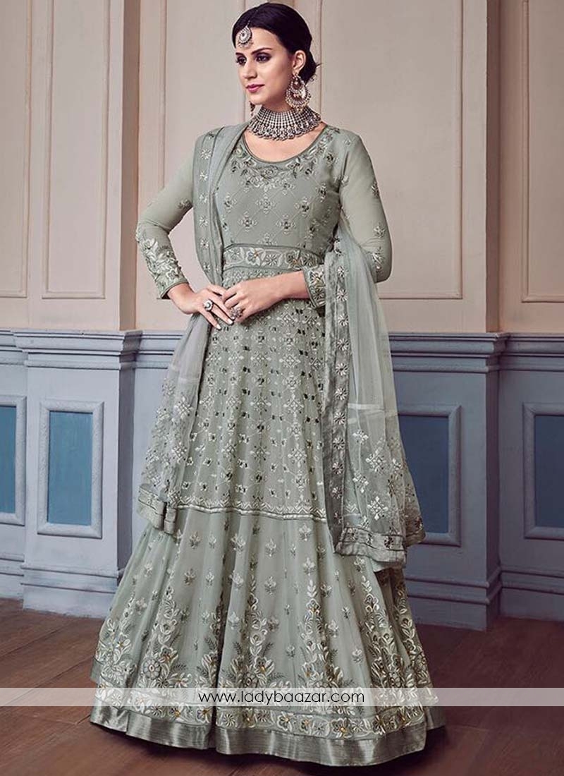 Grey Georgette Anarkali Salwar Suit