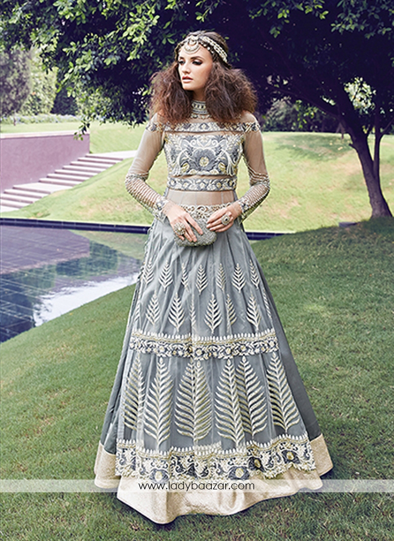 Grey Wedding Lehenga Style Anarkali Salwar Kameez